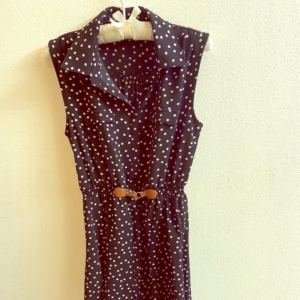 Blue polka dot midi dress M